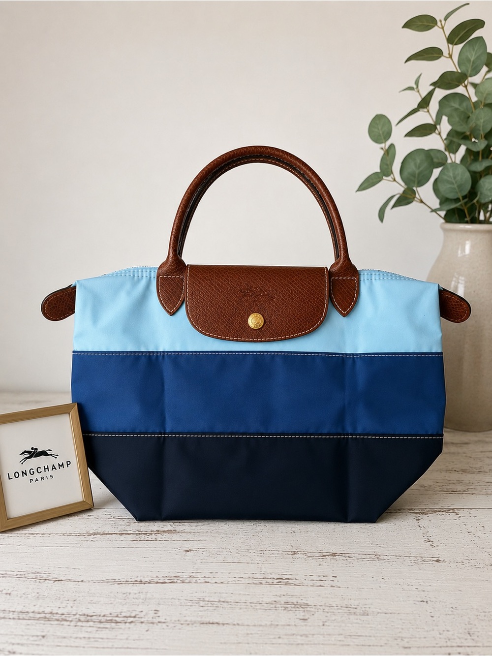 Vintage Longchamp Les Pliages Type “S” Blue Colorblock Tote Bag France